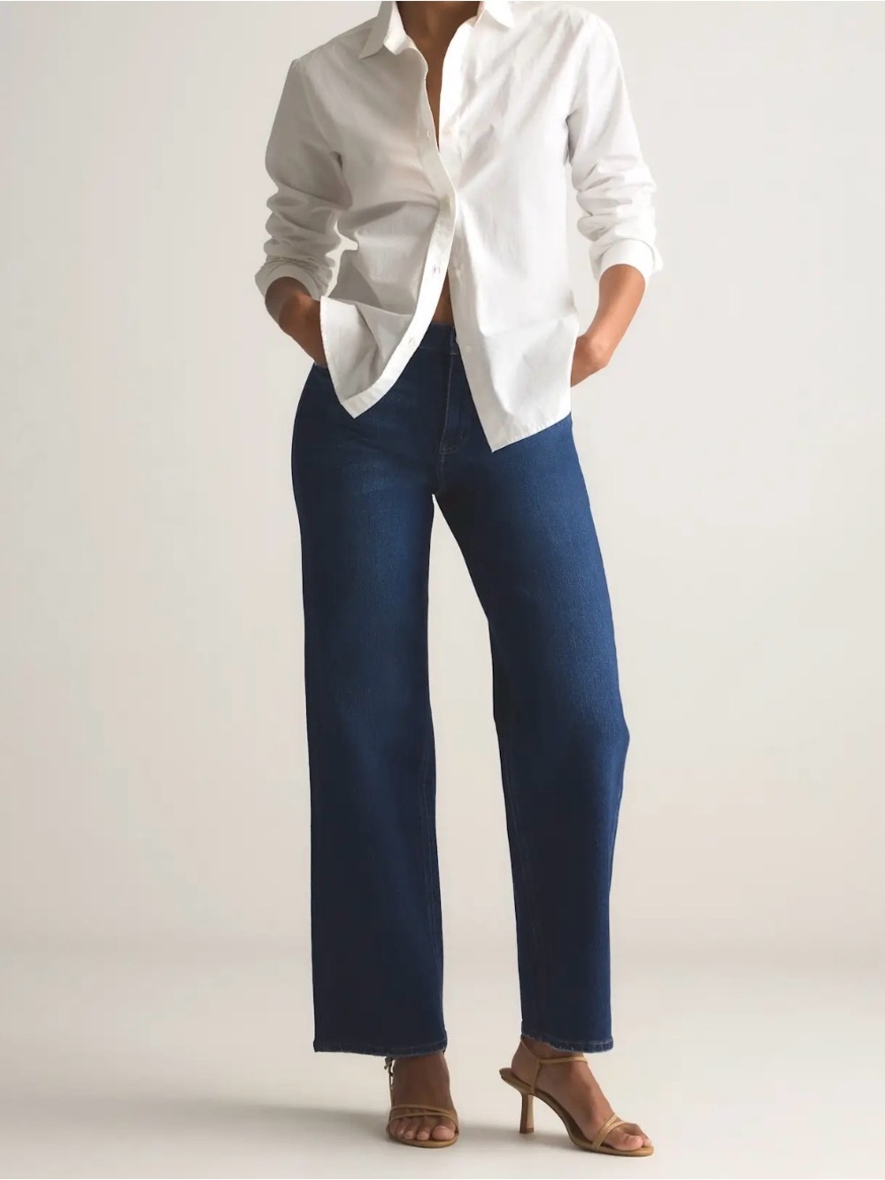 Quince Bella Stretch Relaxed Straight Jeans Stormy Blue 26” inseam